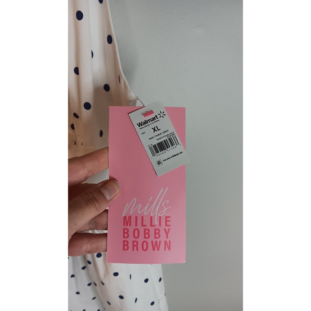 New Millie Bobby Brown Maxi Corset Dress Sz XL White Polka Dot Lined - Picture 3 of 6